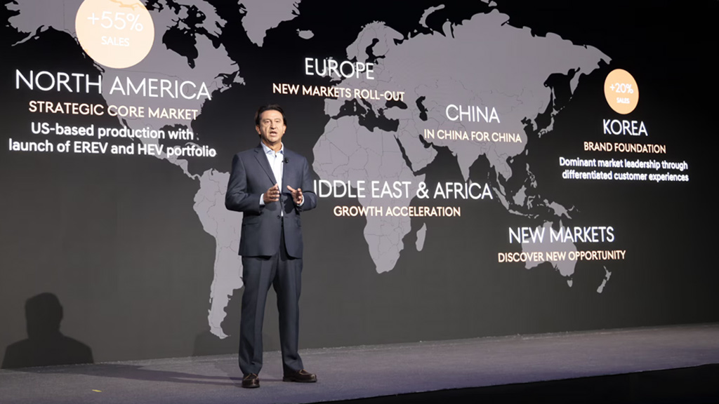 CEO de Hyundai Motor explicando los objetivos de expansi&oacute;n de veh&iacute;culos electrificados y liderazgo tecnol&oacute;gico