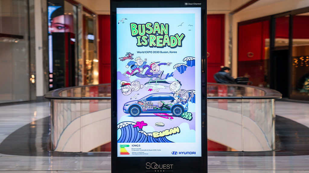 Anuncios de Hyundai en tiendas para apoyar a Busan en Exposición Mundial 2030
